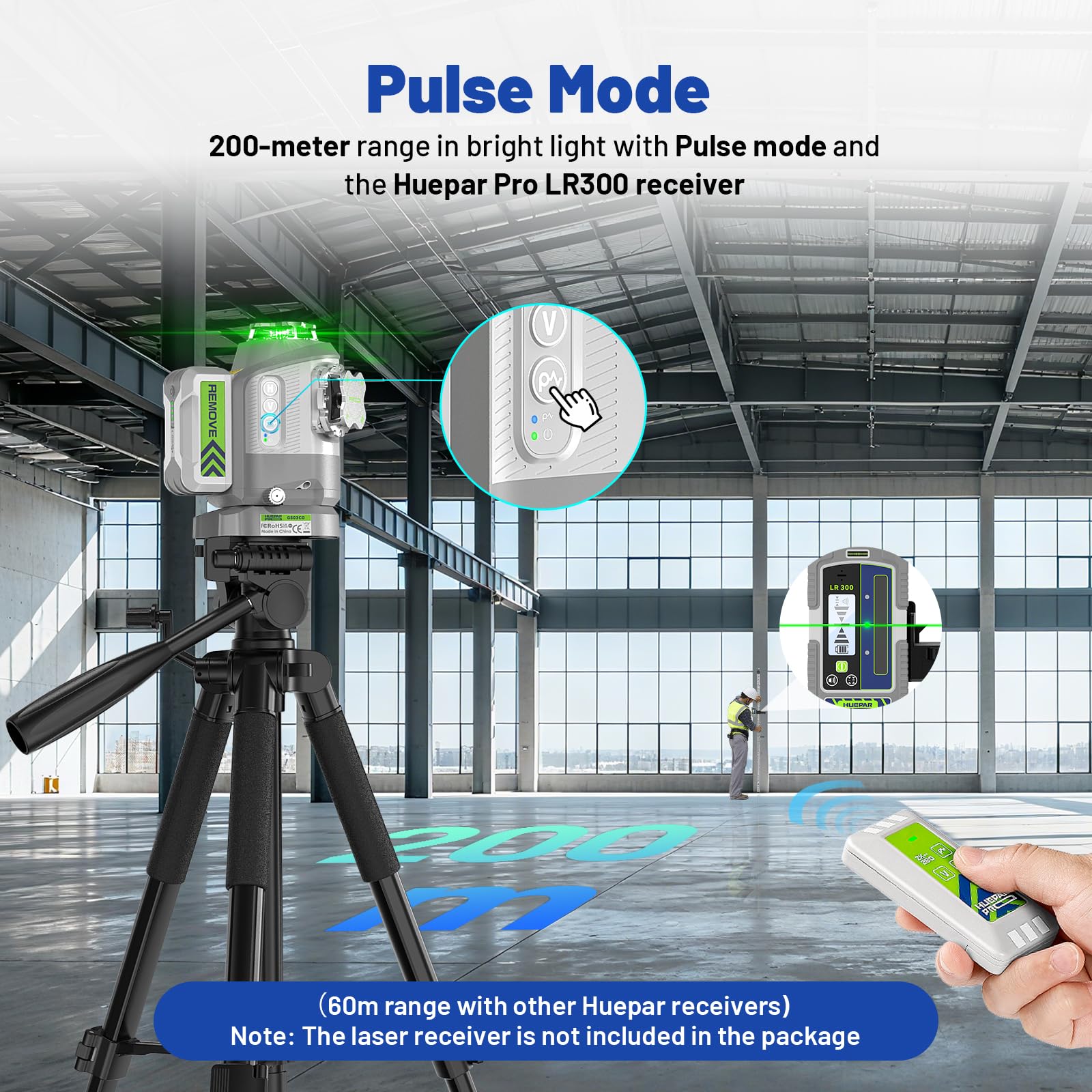 Huepar Pro Niveau Laser 3 * 360 Autonivelant avec Télécommande GS03CG | Alignement à Pivot Fixe, Précision ±2 mm, Autonomie 8 Heures, Support Magnétique Multifonction, Boîte de Rangement de Qualité