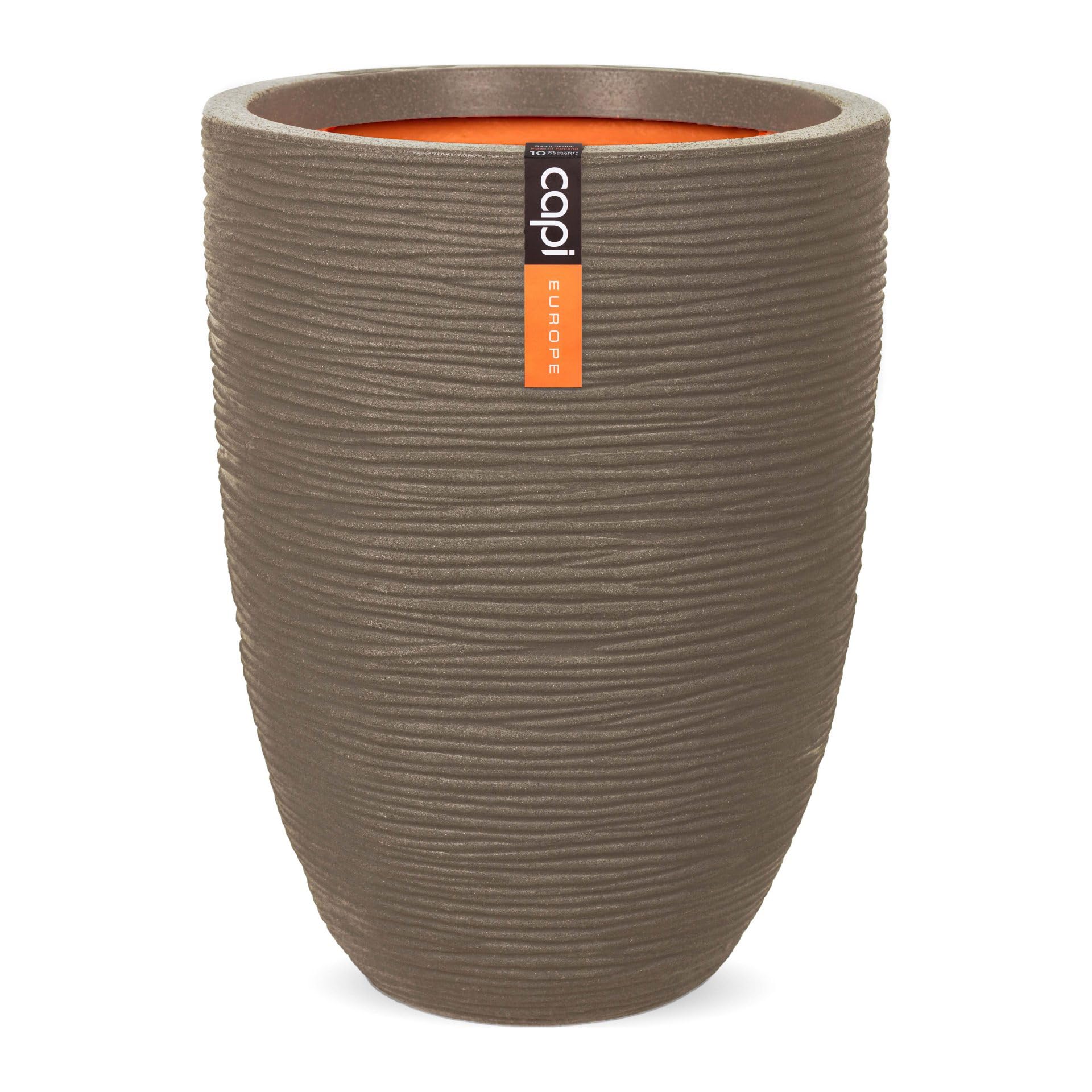 Capi Europe Rib - Warm Taupe - Vase Elegant Low Rib Nl - 34X46 - Warm Taupe - Opening Ø27 - Pot For Indoor And Outdoor Use - Shatterproof - 100% Recyclable - Kwtr782