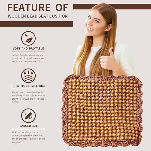 Miniatura 5 de Four Seasons - Cojín para asiento de automóvil con cuentas de madera de olivo natural, cómodo y fresco para masaje de verano (cuadrado) para camión,
