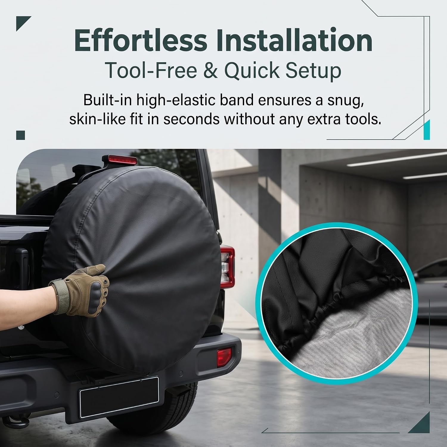 Car Spare Tire Cover, 15" Thickened PVC Flexible Spare Tire Protector, Waterproof Scratch-resistant Cover for 27" - 29" Tire, Universal External Accessories for Most Cars (Black) image 5