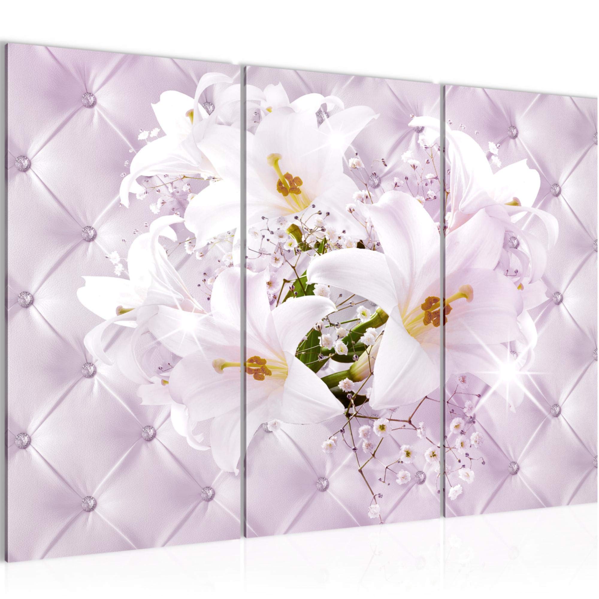 Runa Art Fiori Gigli Quadri Soggiorno Grande Pink Viola Astratto 120 x 80 cm 3 Pezzi Decorazione Murale 030431b
