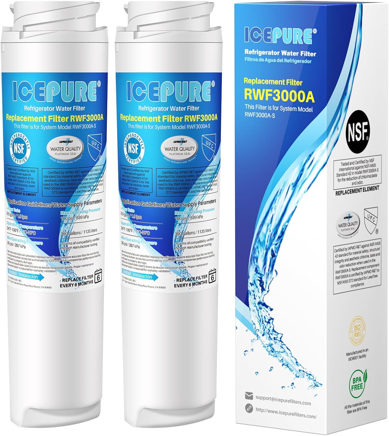ICEPURE GSWF Refrigerator Water Filter, Replacement for GE GSWF, Smart Water 238C2334P001, Kenmore 46-9914, 469914, 9914, Utilizes Advanced Activate Coconut Carbon Block 2 PACK