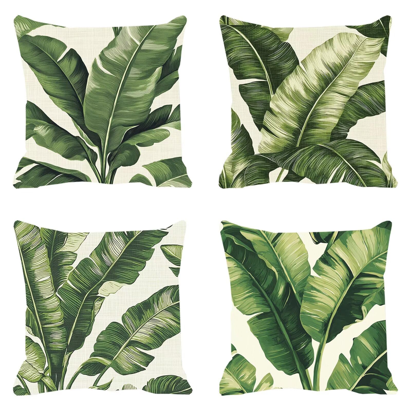 4 Pezzi Federe Cuscini Divano 50 x 50 Verde Divano Decorativo Doppia Faccia in Velluto con Cerniera Invisibile per Soggiorno Camera Balcone Esterno per Cucina, Sedia, Letto, Giardino, Foglie 6 F0P-184