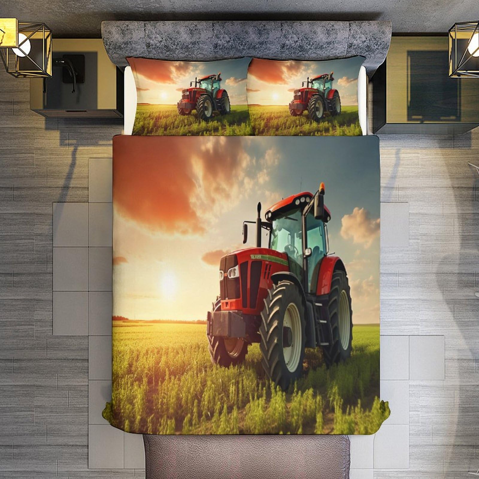 Traktor Bettwäsche 3 Teilig, Bettbezüge Bettgarnitur Aus Mikrofaser, Erwachsene Teenager Kinder Bettbezug + Kissenbezug King(220x240cm)