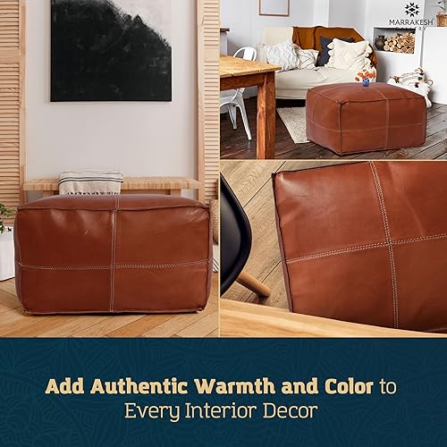 Miniatura 120 de Marrakesh Gallery Funda otomana de cuero - Puf cuadrado marroquí, sala de estar, dormitorio otomano Marrón,Beige Bronceado,Azul,Marrón (Dark