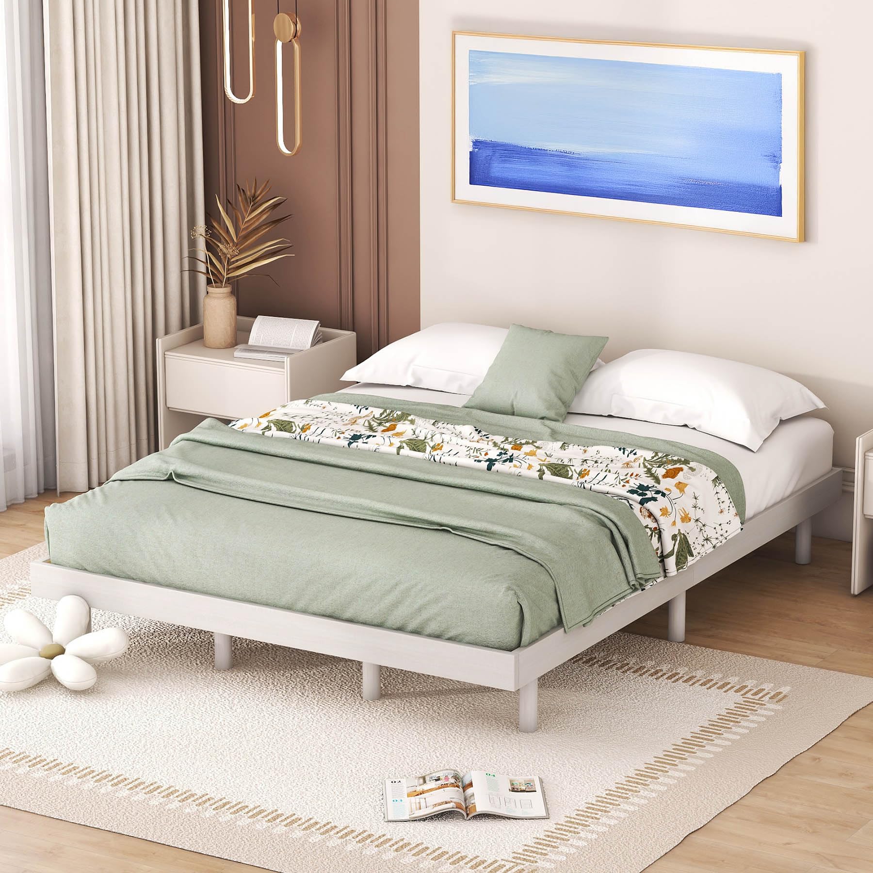 HIROHRTV Modern Wood Full Size Floating Platform Bed Frame - Heavy Duty Bed Frame for Bedroom, 600lb Capacity, No Box Spring Needed, Easy Assembly,