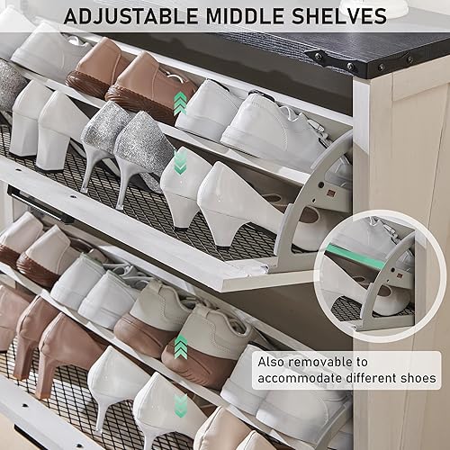 Miniatura 5 de JXQTLINGMU Armario de zapatos con 2 cajones abatibles, armario de almacenamiento de zapatos de granja con puertas de malla y estantes ajustables,