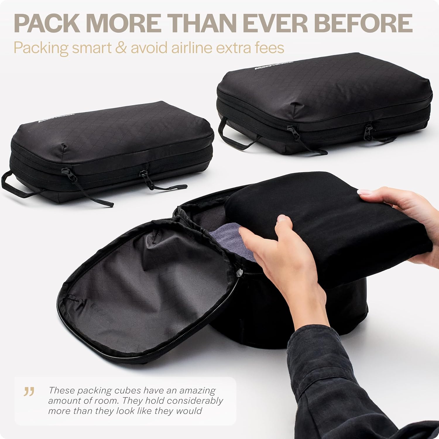 Aerotrunk Ultralight Compression Packing Cubes - Lightweight Travel Organizers for Suitcases and Luggage (6-Pack, Black) - Image 6