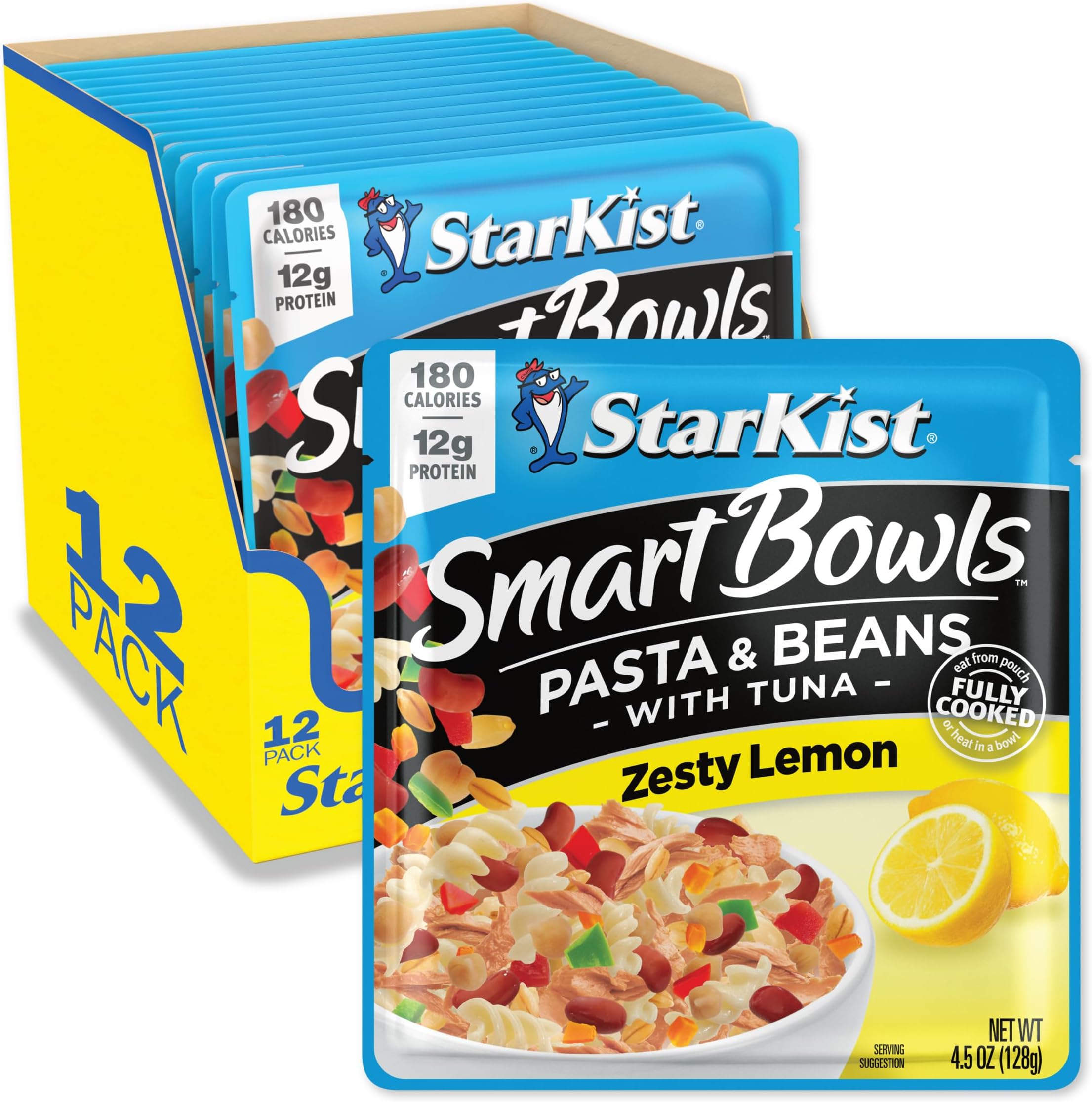 Smart Bowls Zesty Lemon, 4.5 oz Pouch (Pack of 12) – Features Pasta & Beans with Wild Caught Light Tuna