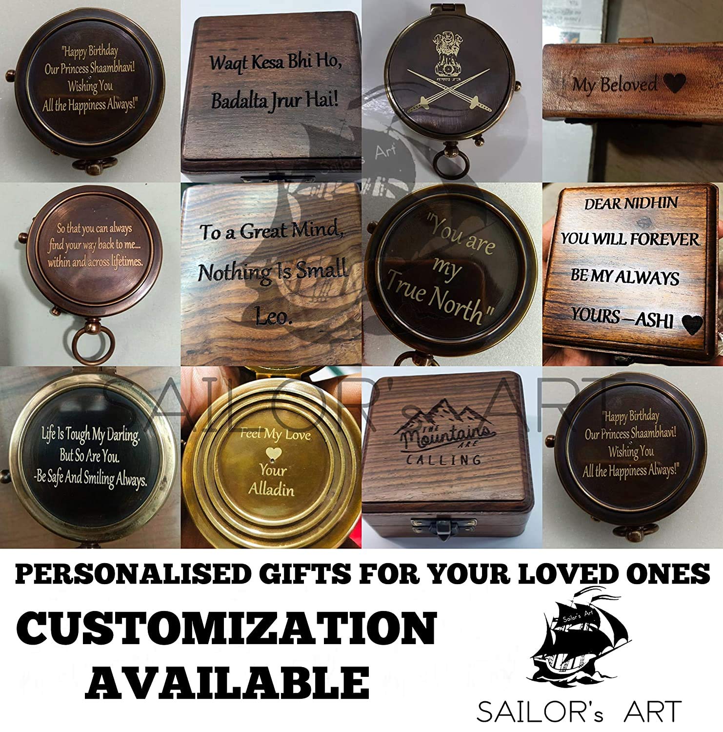 Sailor's Art Personalised Brass Square Sundail (7.71 cms) 4