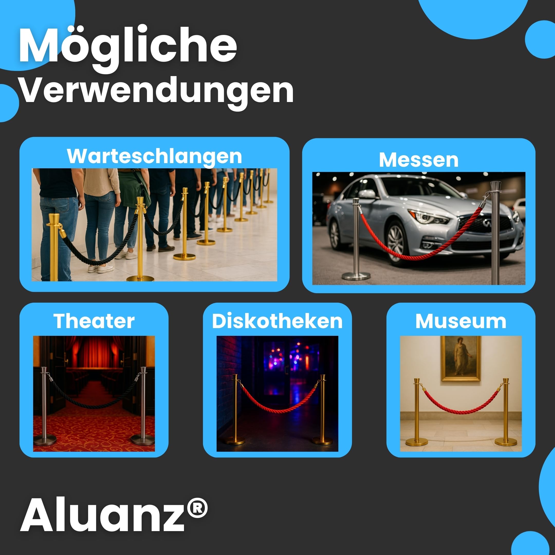 Absperrkordel mit Haken 150 cm, 2 STÜCK - Geflochtenes Absperrseil mit Edelstahl Verschluss, Absperrband für Absperrpfosten und VIP Pfosten - Ø 32 mm - Rot/Gold