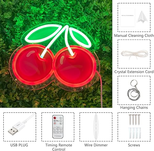 Miniatura 8 de Letrero de neón de cereza, bonita luz LED de neón para decoración de pared, temporizador, luz nocturna hecha a mano para el hogar, dormitorio,