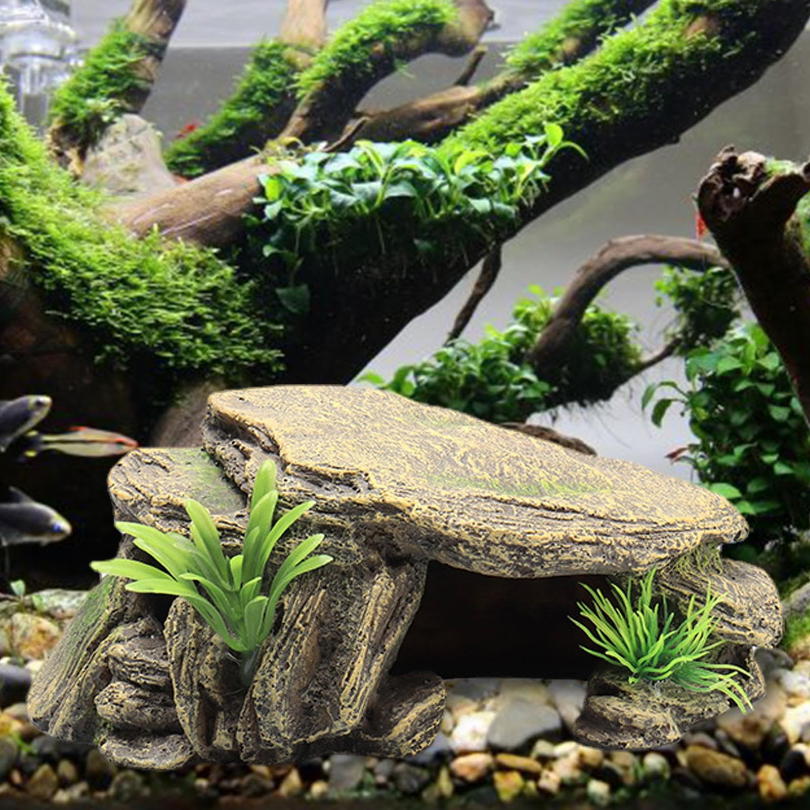Grotta Di Nascondiglio Di Rettili Di Pesci | Tartarughe Basking Piattaforma Rettile Habitat Hiding Cave - Alta Simulazione Rock Cave Per Acquario Gecko Rane Lucertole Tartaruga Pesce