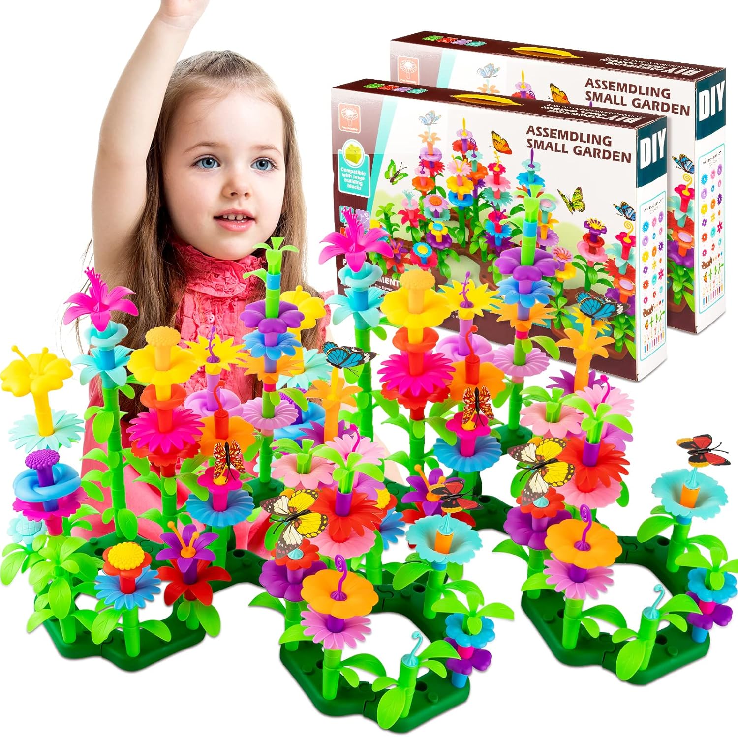 Honoson 2 Sets 444 Pcs Flower Garden Building Toys Floral