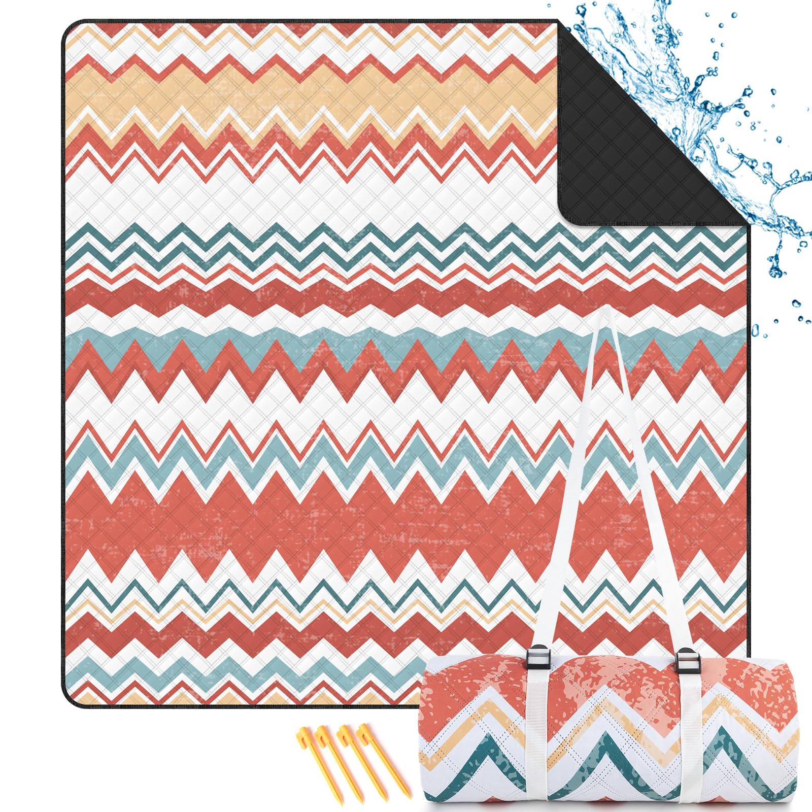 TXBOBECO Picknickdecke 200x200cm XXL, Stranddecke Wasserdicht Sandfrei, Outdoor Camping Decke mit Tragegriff & Heringen, für Picknick, Camping, Park, Garten