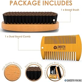Beard Brush and Comb - Natural Boar Bristle Beard Brush & Beard Comb for Men - Facial Hair Care Gift Set for Men - Mustache Styling, Grooming & Shaping Tools