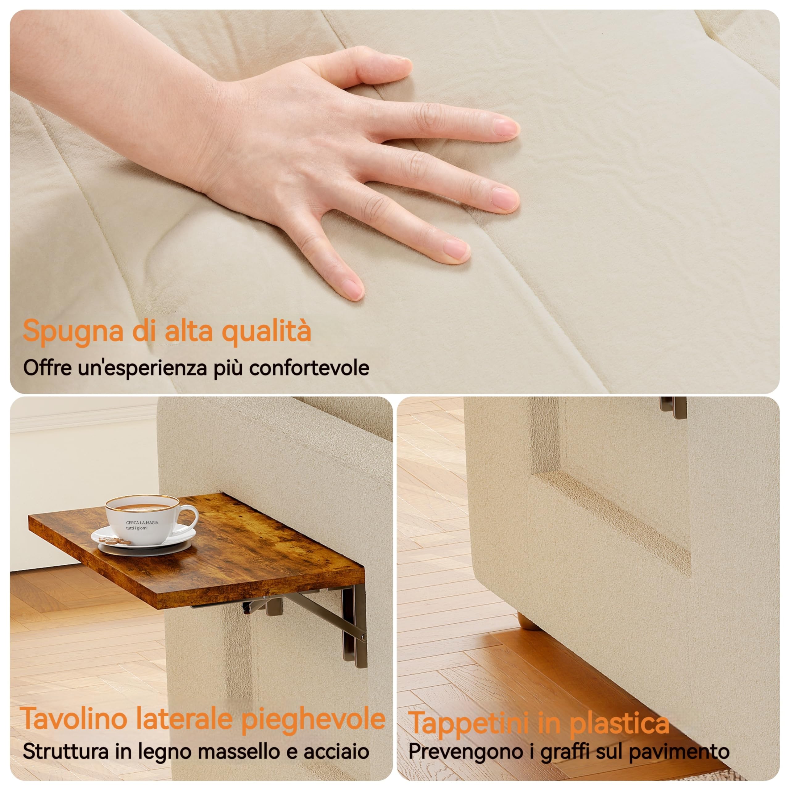 Poltrona letto convertibile 3 in 1, sedia a letto con funzione letto, divano allungabile, letto con tavoli da tè pieghevoli, divano letto singolo, poltrona regolabile con cuscino (beige, 190 x 108 x