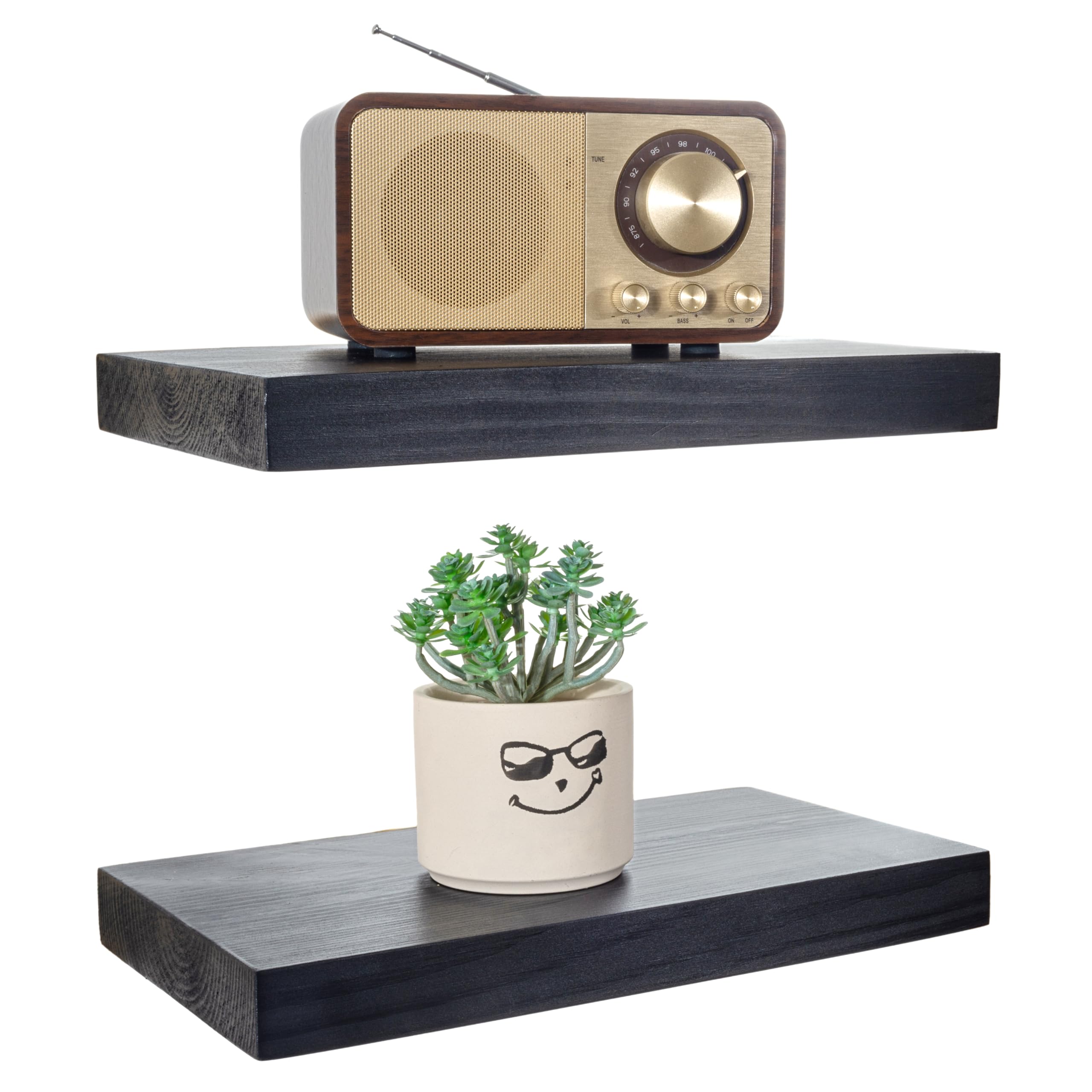 BGMG Wood Floating Shelves 12 Inch, Black Solid Wood Wall Shelves, Set of 2