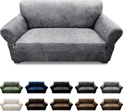 Miniatura 106 de Fundas para sillón con cojines en forma de T de 2 piezas, apariencia de cuero, funda para sofá, funda para silla, protector elástico para muebles,