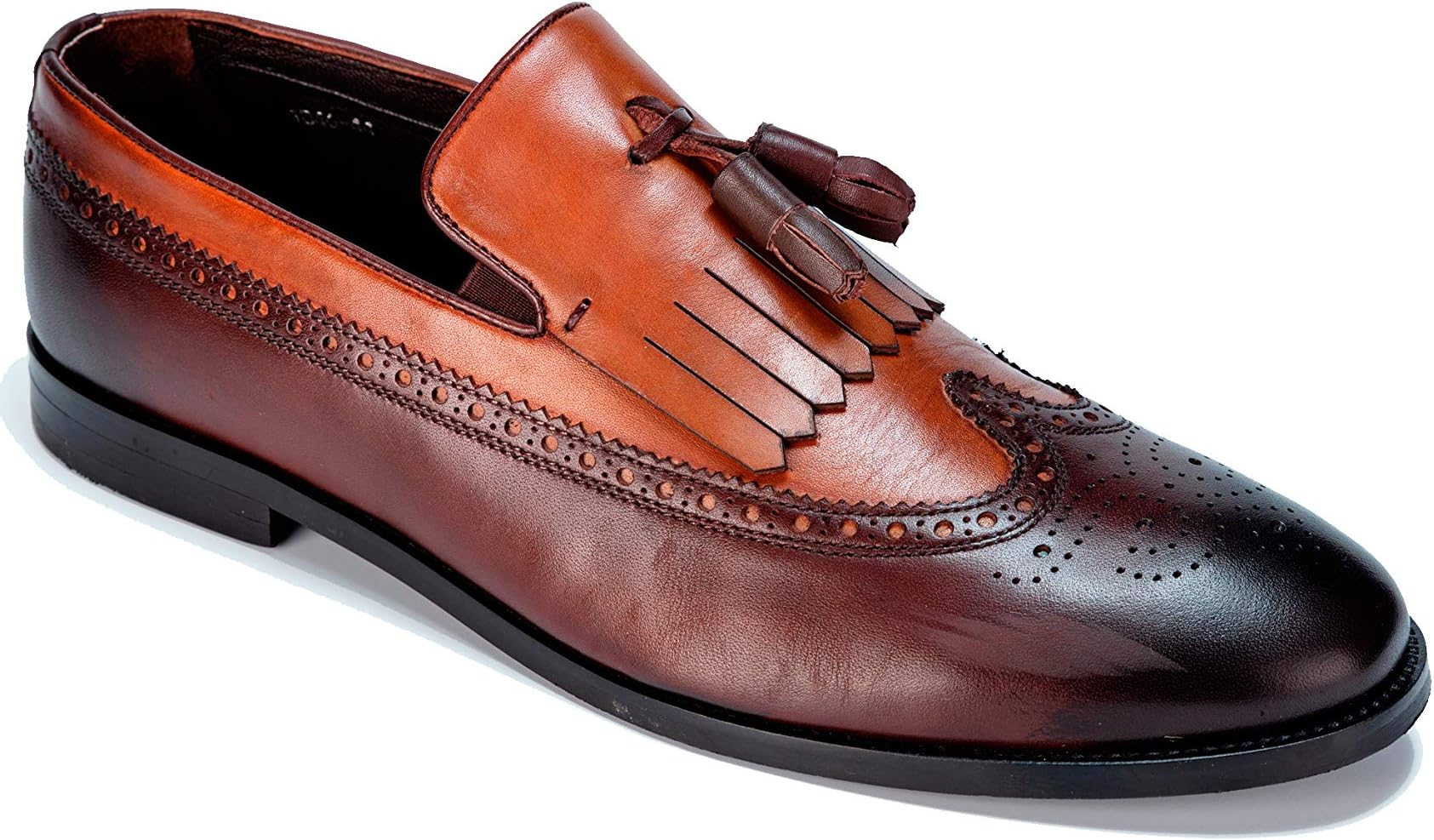 Jack Martin - Handmade - Brown & Tan Tassel Brogue Loafers with Fringe