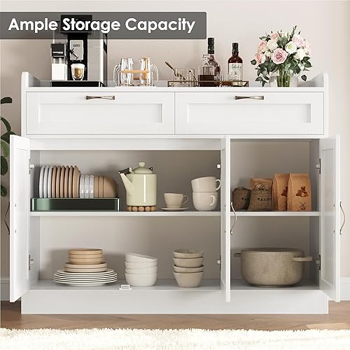 Miniatura 3 de Aparador de buffet con 2 cajones de almacenamiento, gabinete de barra de café de 3 puertas con estante ajustable, gabinete de almacenamiento de