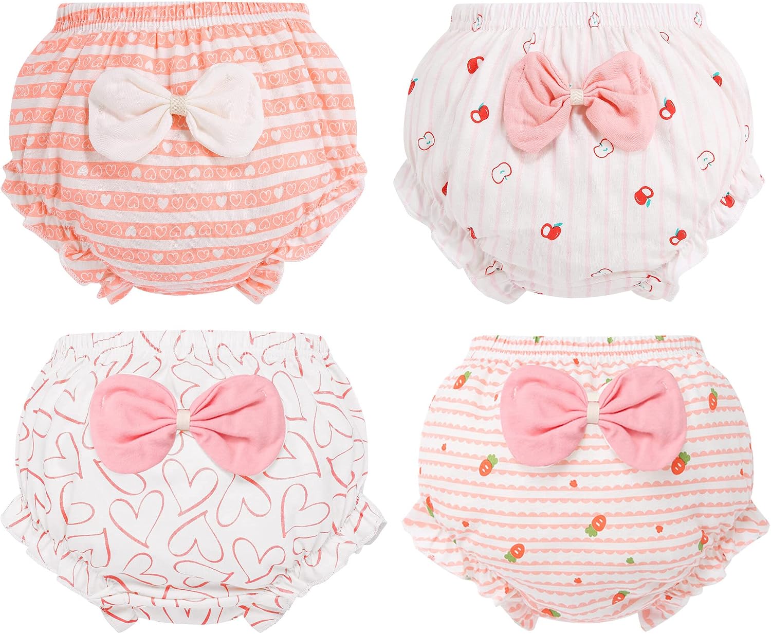 SEAUR Baby Girls Cotton Bloomers Toddler Cute Ruffle Diaper Cover Soft Assorted Underwear Breathable Panties 4 Pack