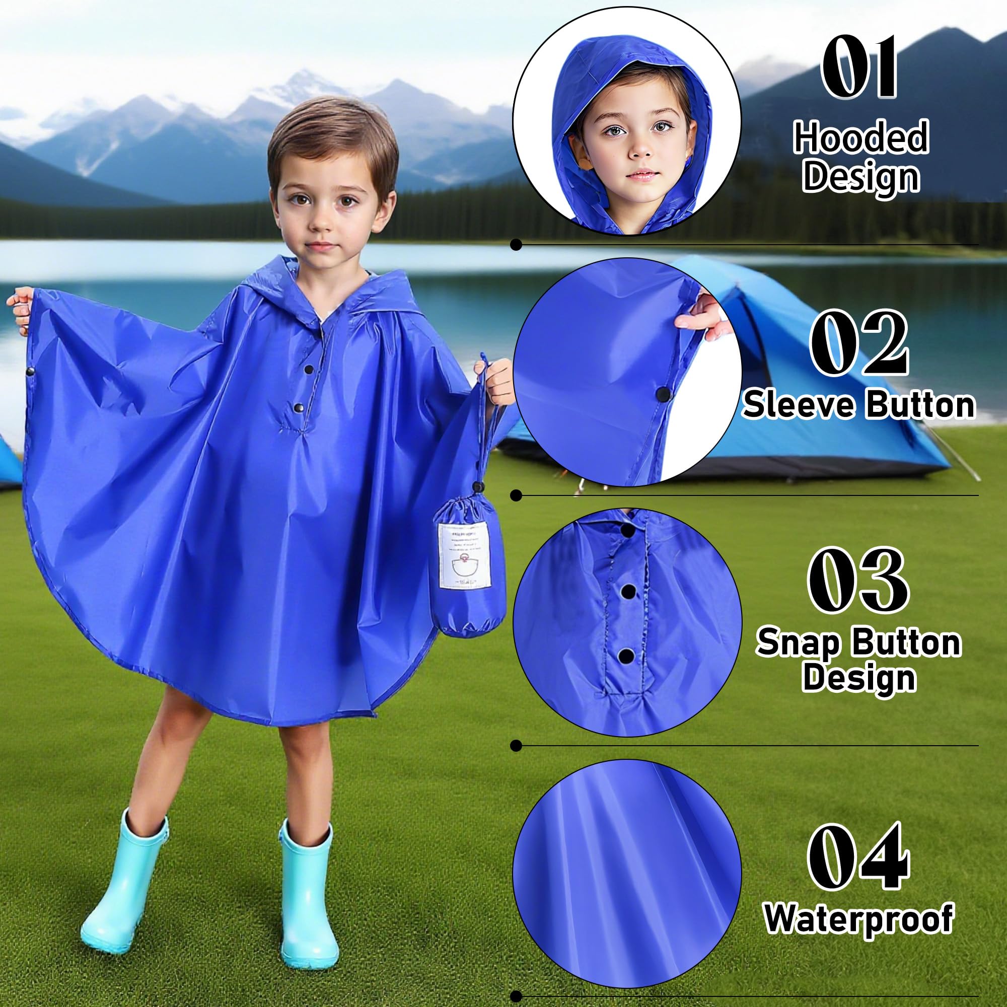 Poncho Pluie Enfant, Léger Respirant Filles Garçons RéUtilisable Imperméable Veste à capuche, Unisexe Animé Mignon Cape De Pluie Imperméables l'extérieur Vêtements 3-14 Ans