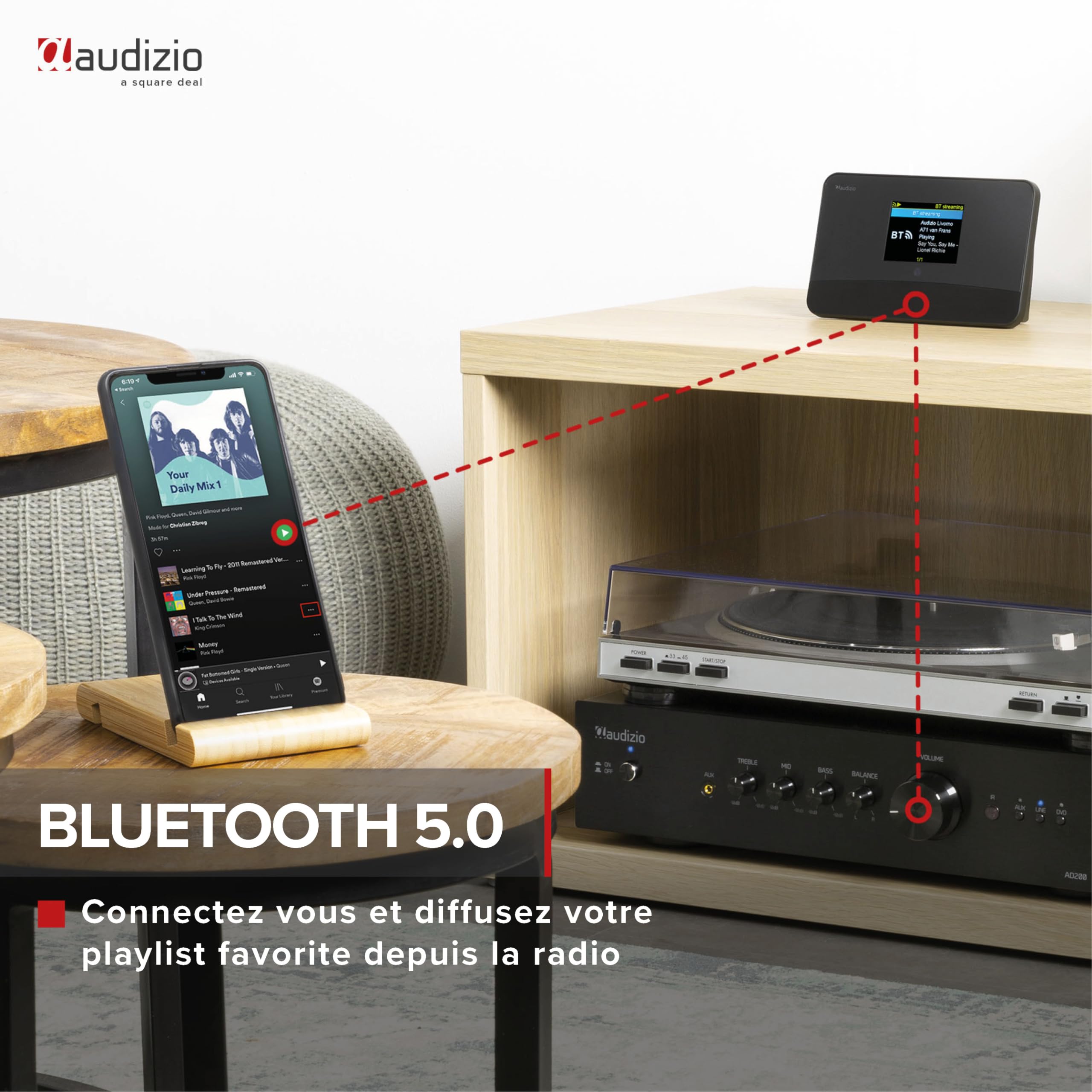 Audizio Livorno Tuner Radio Internet, WiFi, FM, Dab+, Radio Bluetooth, Grand Écran Couleur, Sortie Ligne Optique et AUX Jack 3,5mm, Idéal pour Ajouter la Radio à Votre Système Audio Existant
