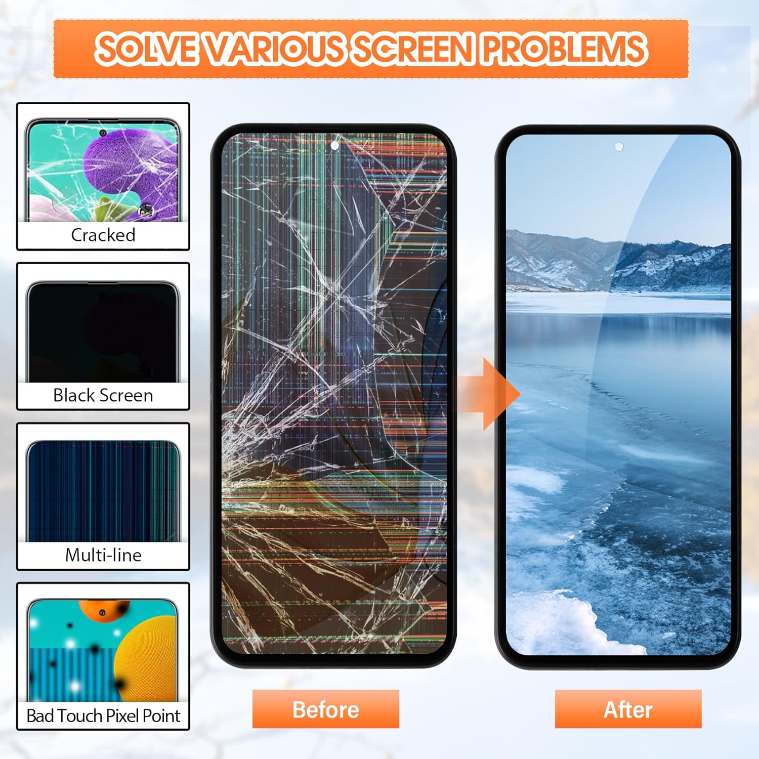 For Samsung Galaxy A54 5G Screen Replacement with Black Frame - OLED Display Assembly & Full Repair Tool Kit - Easy DIY Installation for SM-A546B - Fix Cracked/Broken Glass