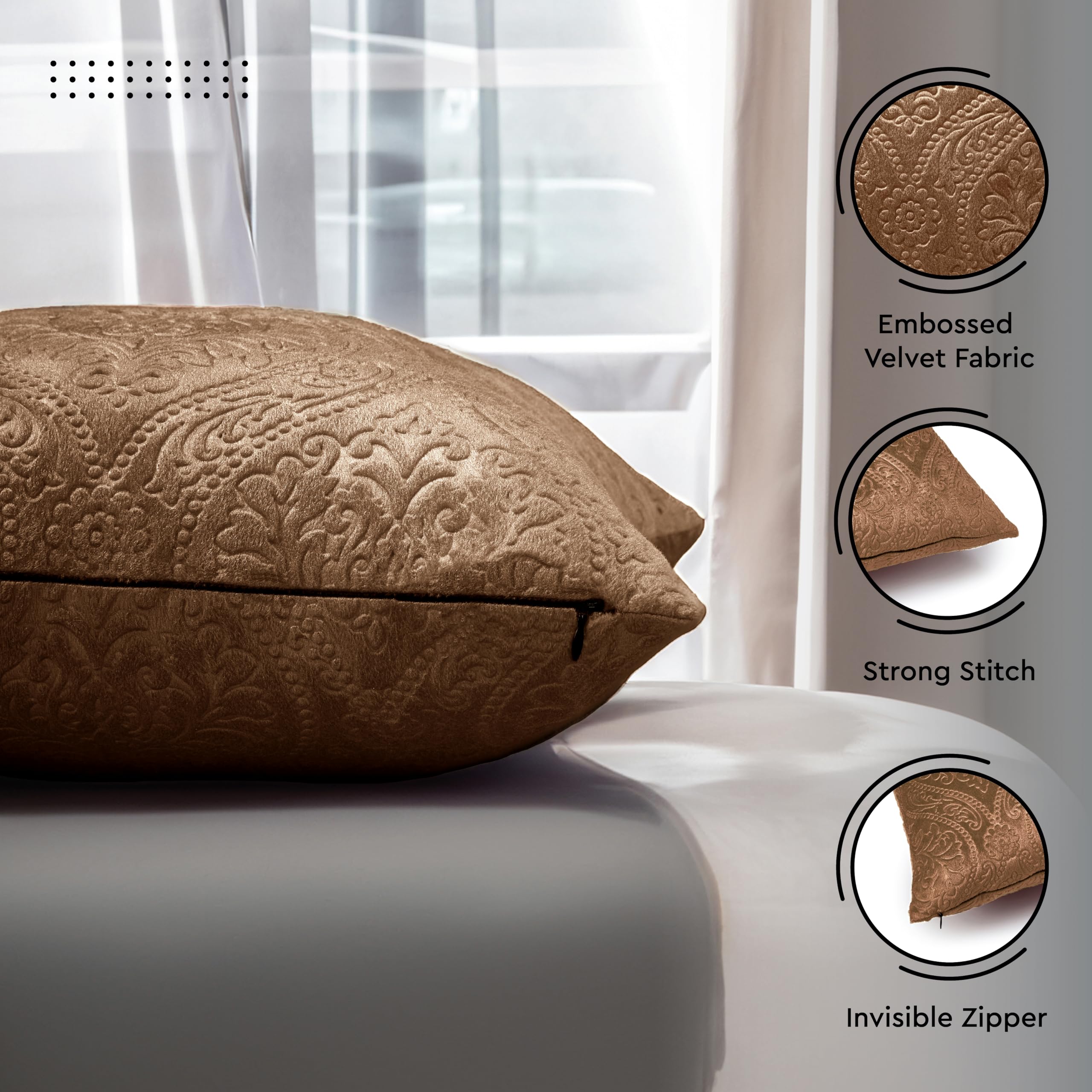 Encasa XO Luxury Embossed Velvet Cushion Covers, Plush Throw Pillow Covers For Elegant Living Rooms & Bedrooms - Image 4