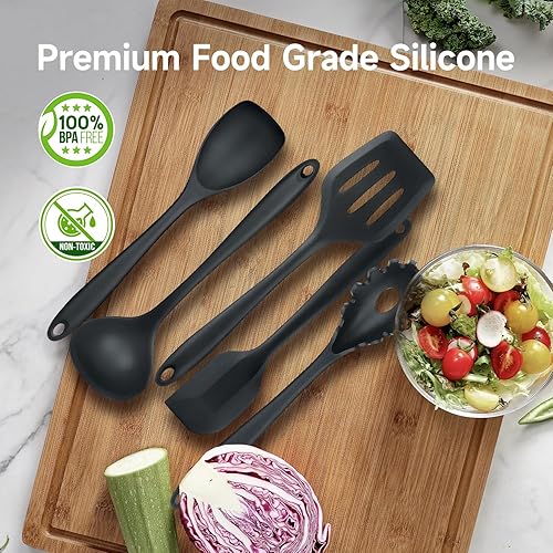 Miniatura 4 de Juego de utensilios de cocina de silicona con soporte grande giratorio de 360 de 7.3 pulgadas, juego de utensilios de cocina de silicona no tóxicos