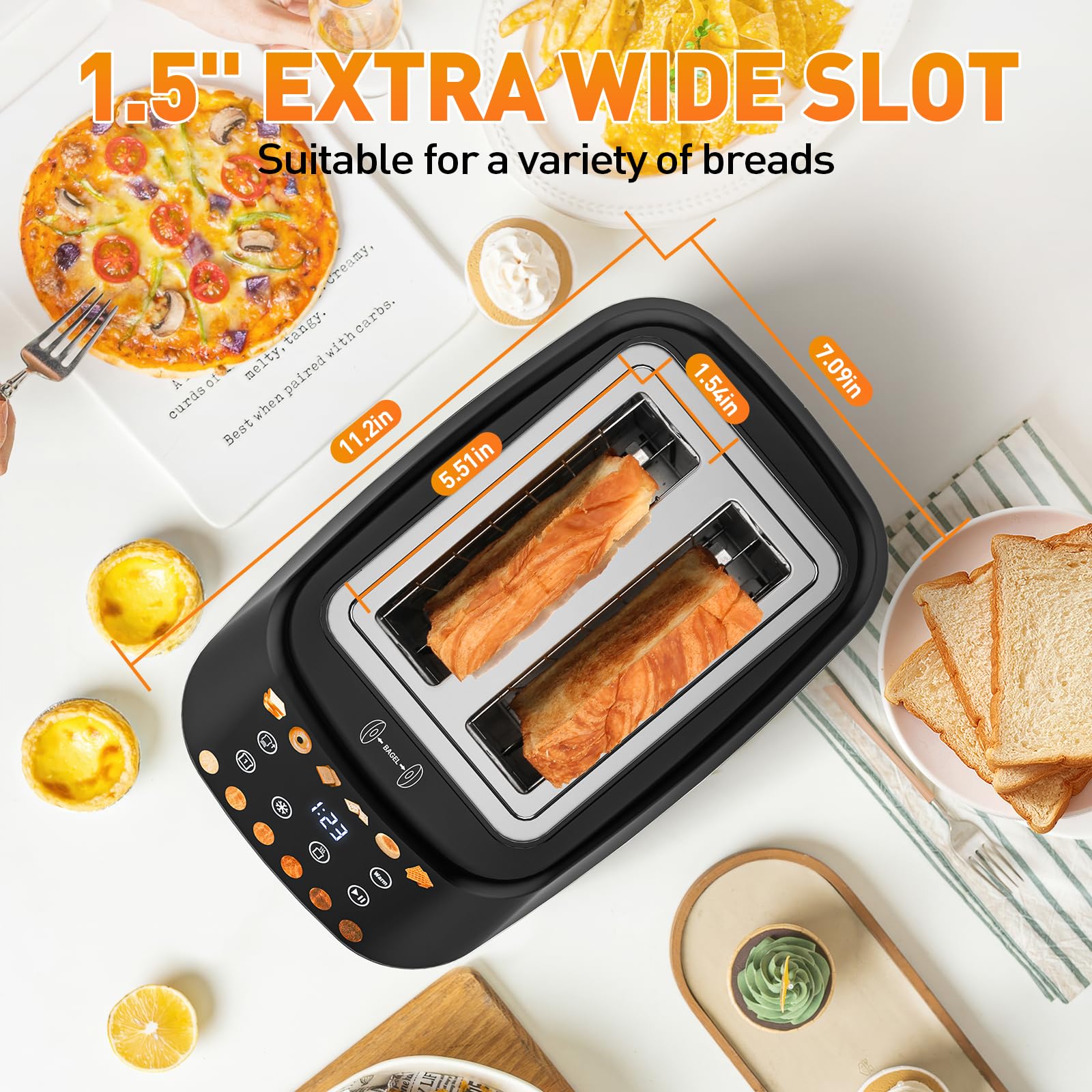 Secura 2 Slice Toaster, Fully Automatic Digital Stainless Steel Toaster with Countdown Timer & Keep Warm Function, 6 Browning Levels, Bagel/Defrost/Reheat/Single-Slice Modes, Removable Crumb Tray