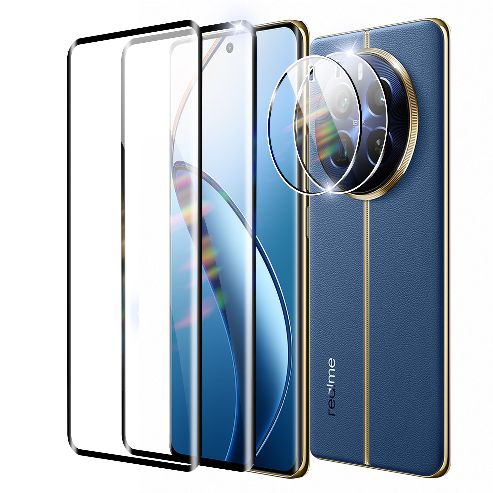 FDHYFGDY Pack of 2 + 2 Screen Protectors for Realme 12 Pro Tempered Glass, Camera Protection and Glass Screen Protector, 9H Hardness, Anti-Bubble HD Screen Protector for Realme 12 Pro 5G