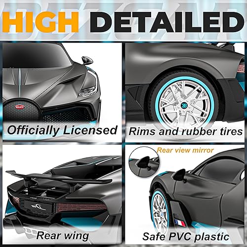 Miniatura 5 de BEZGAR Bugatti - Auto a control remoto para niños, 124 con licencia oficial Bugatti RC, auto eléctrico de carreras de deportes, Hobby Bugatti,