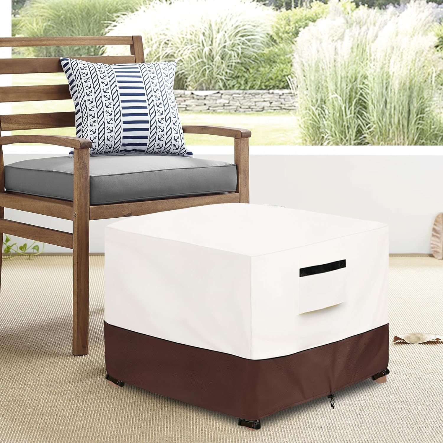 Patio Ottoman Cover,32W x 32D x 18H inch,Waterproof Square Patio Small Side Table Cover,Suitable for 3-Piece Outdoor Wicker Patio Bistro Set Side Table(Beige)