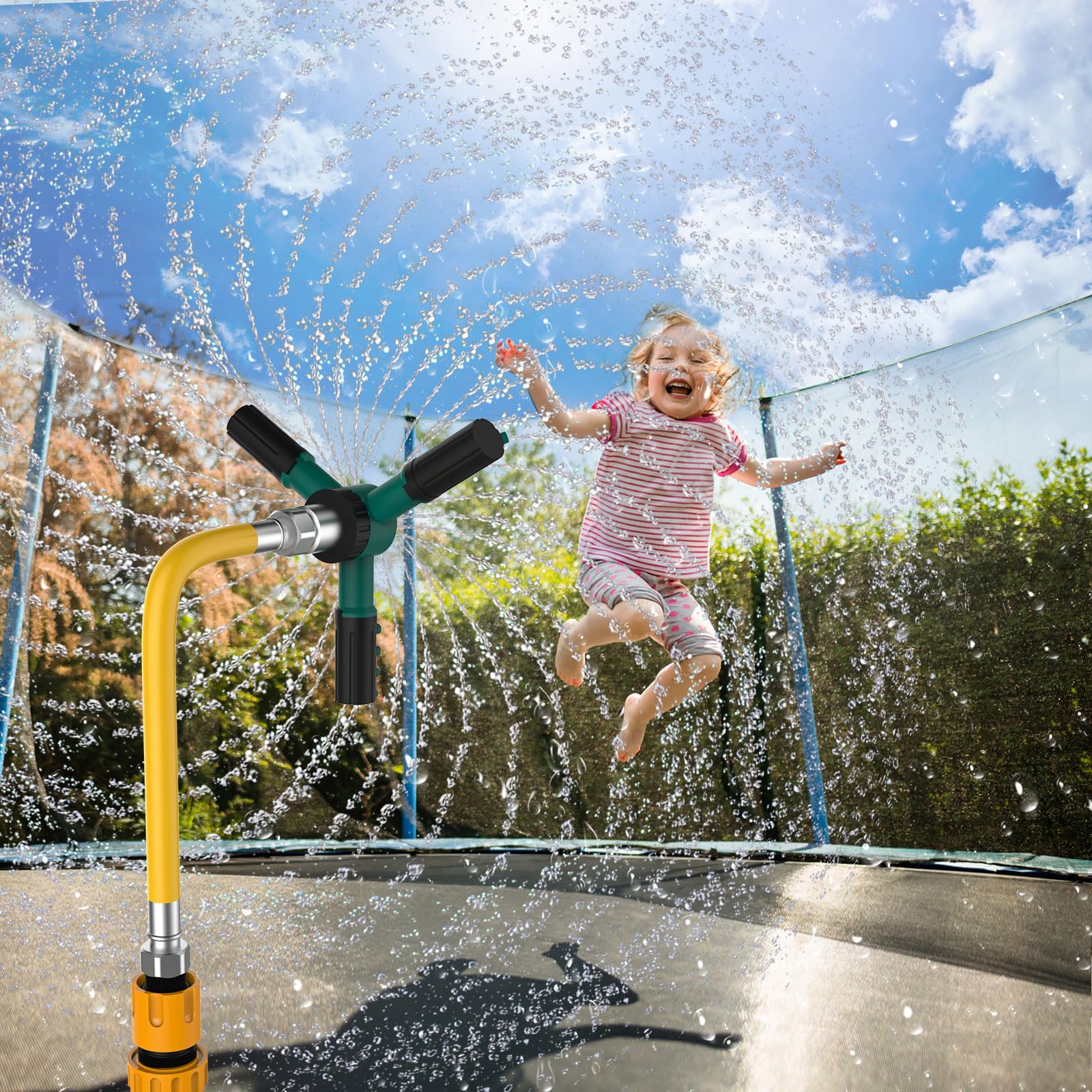 Eliteemo Upgraded Trampoline Sprinkler, 360° Auto Rotating Water Sprinkler, Outdoor Trampoline Sprayer Backyard Water Park, Funny Games Yard Toys Sprinklers, Good Gift for Kids