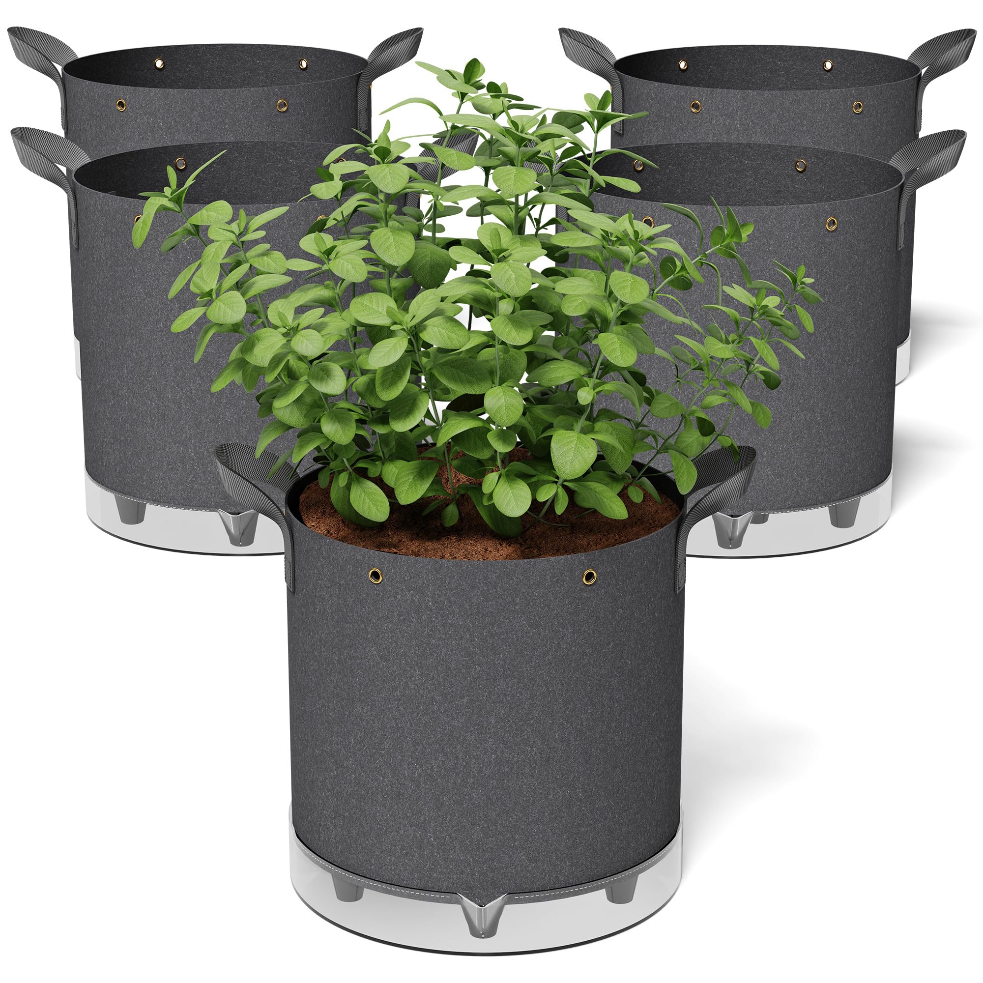 Patigrow Self-Watering Grow Bags, 5-Pack 5 Gallon 420G Thick Nonwoven Fabric Pots with Reinforced Handles and Multi-Purpose Rings, for Low Stress Plant Training Fruits, Vegetables,and Flowers