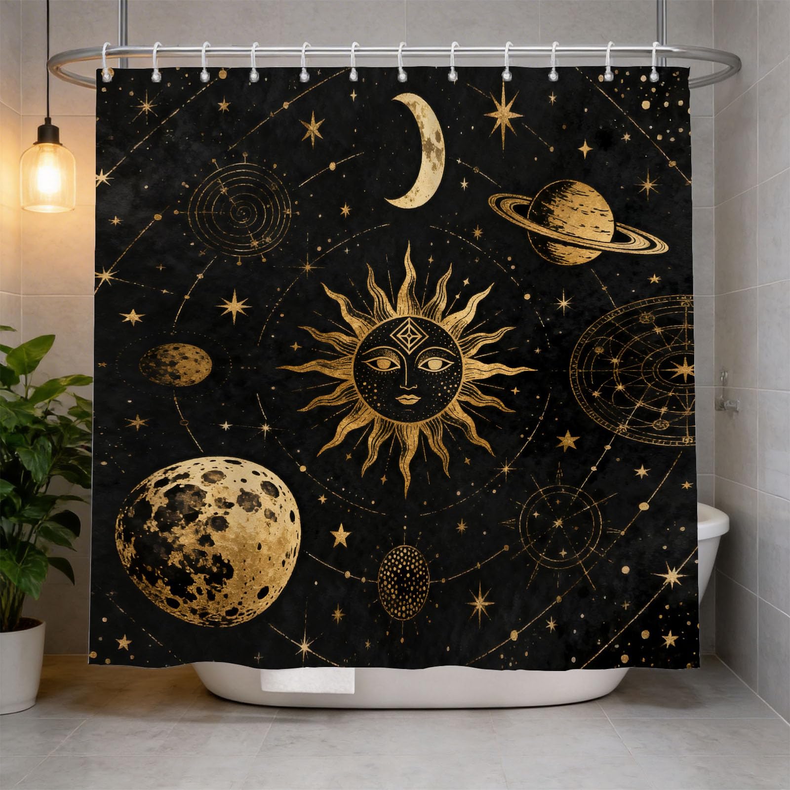 Hongduo 3D Divination Shower Curtain for Stalls Bathtubs Geometry Bathroom Decor Shower Curtain Set Polyester Fabric Waterproof 180x180cm/71X71 Inch with Hooks