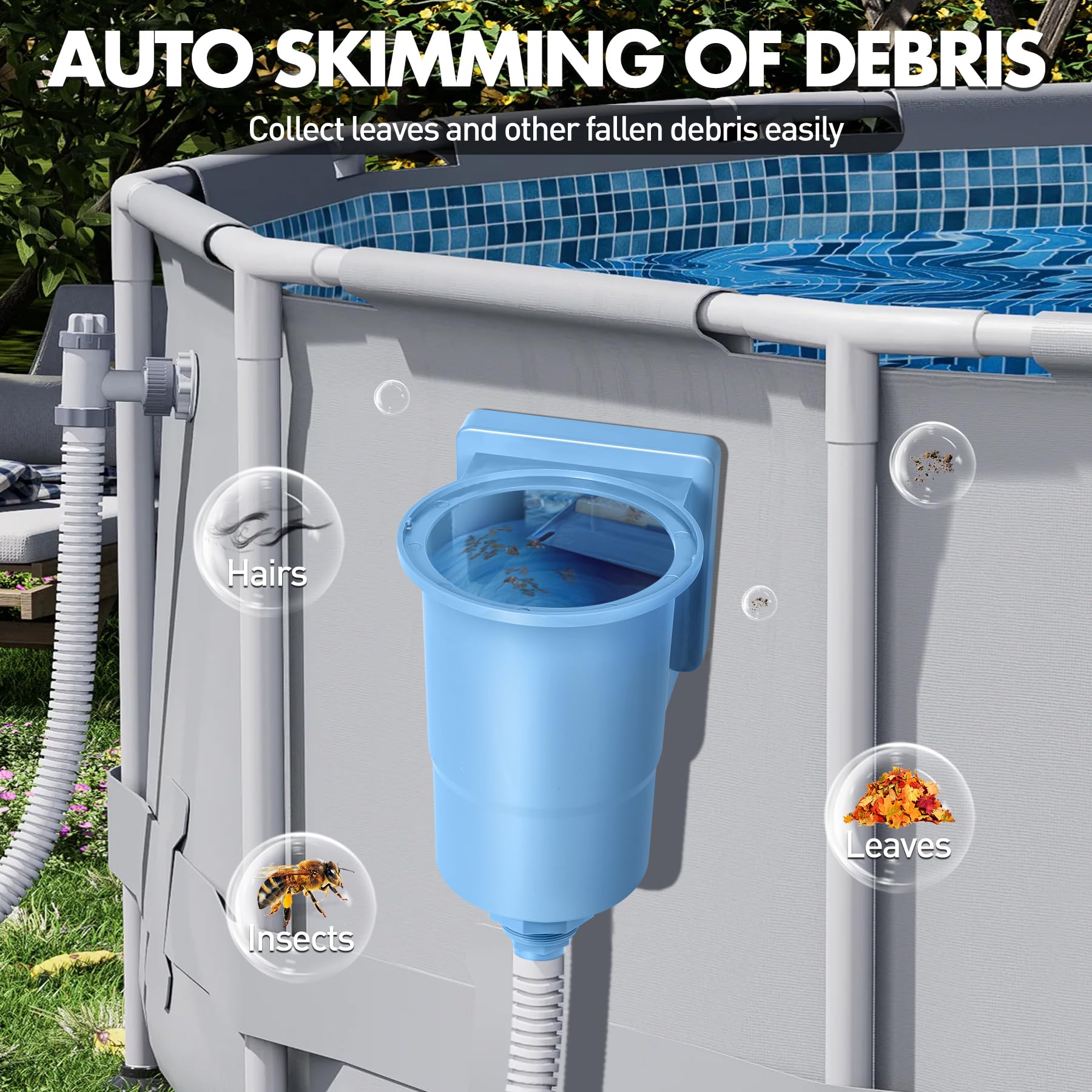 LuxBlue Skimmer Piscine Hors Sol, Skimmer de Surface Piscine Carrée en ABS de Haute Résistance, Ecumoire de Piscines avec Grand Panier Amovible pour Facile Nettoyage, Kit Skimmers Piscines Tubulaire