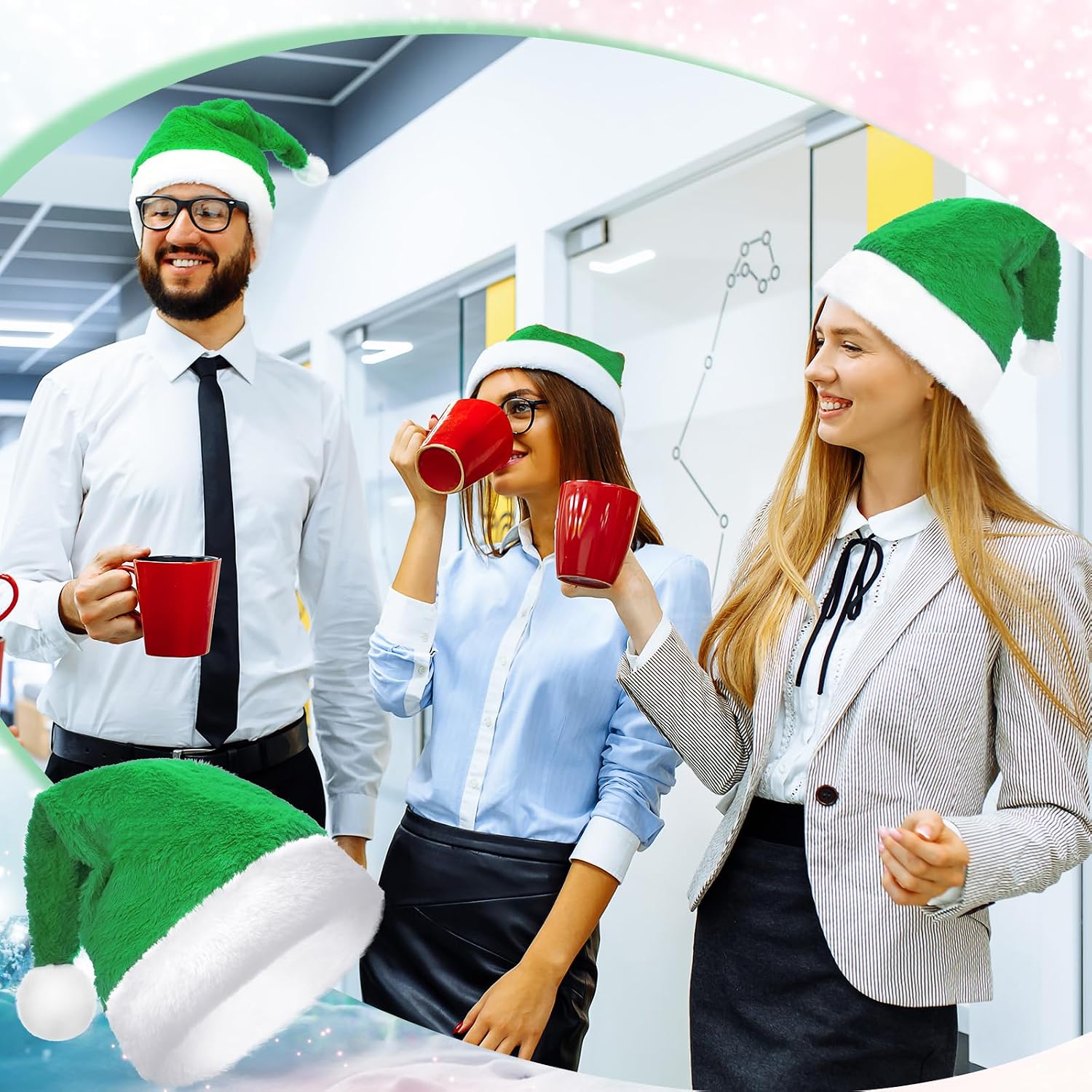 Suhine 10 Pcs Santa Hat Christmas Plush Hat Large Traditional Holiday Claus Cap with Comfort Liner for Adults Xmas
