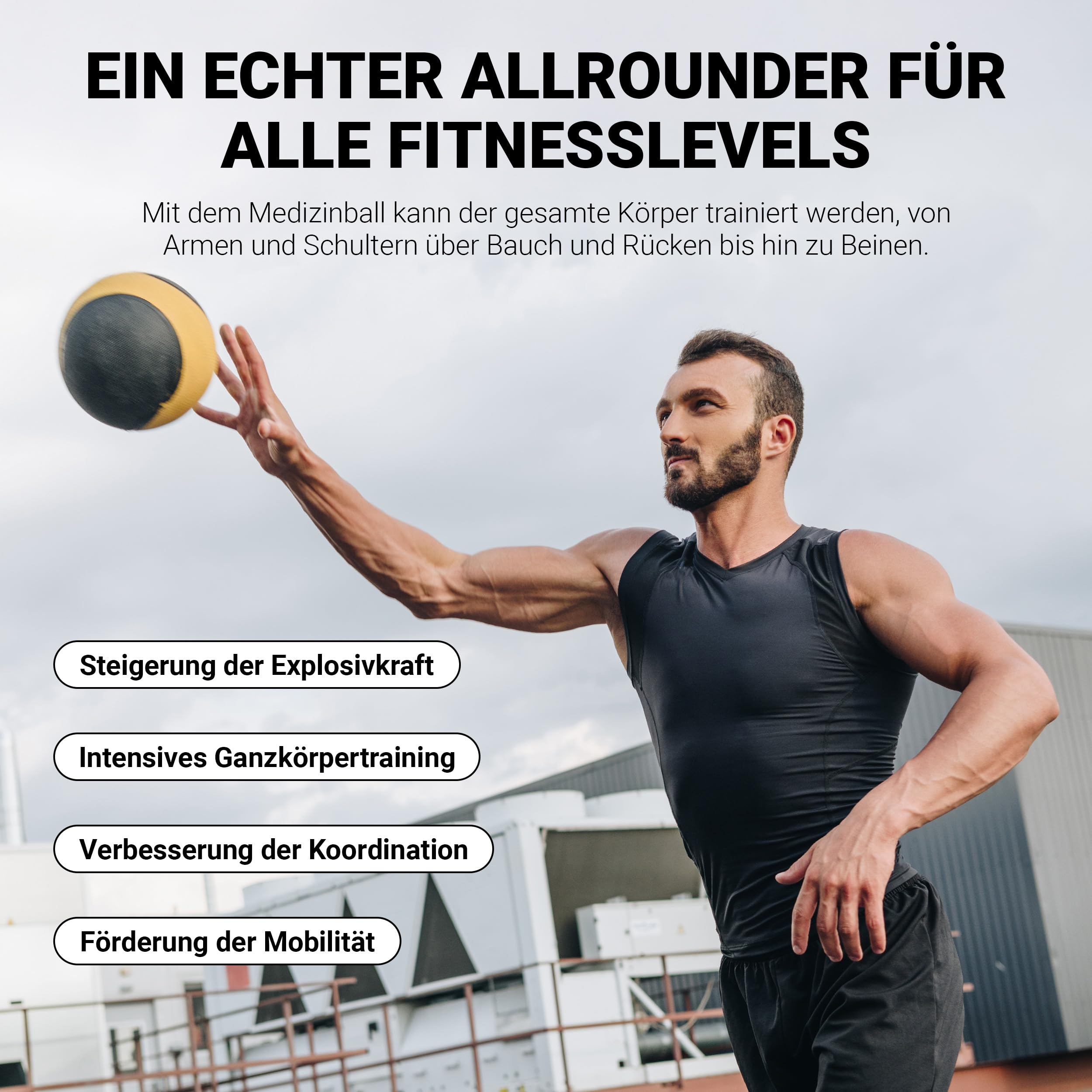 MSPORTS Medizinball 1 – 10 kg – Professionelle Studio-Qualität inkl. Übungsposter Gymnastikbälle