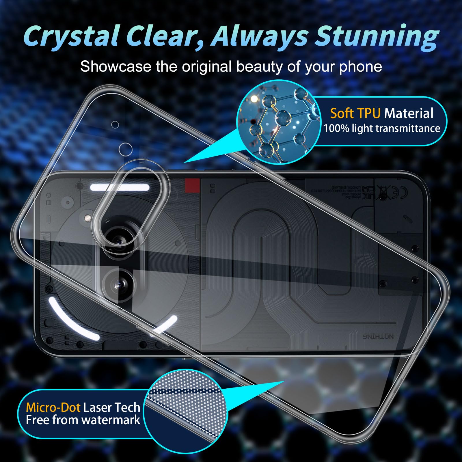 GEEMEE Cover Per Nothing Phone 2a + 2 Pellicole Vetro Temperato - Custodia Trasparente Anti-Giallo Con Paraurti TPU E Retro Rigido PC - 2