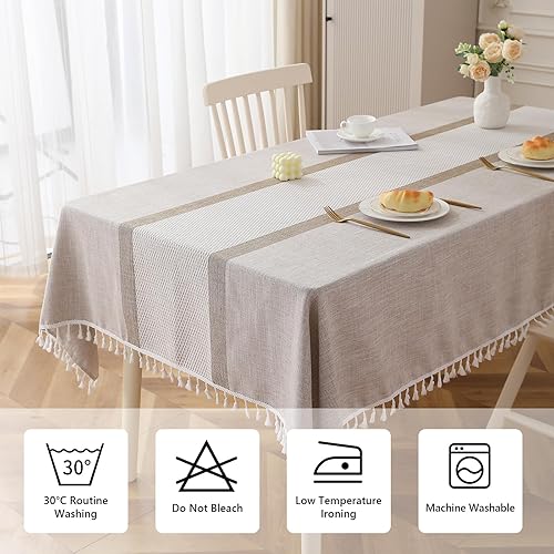 Miniatura 5 de Deep Dream Manteles con borlas cosidas, ropa de cama de algodón, sin arrugas, decoración para cocina, comedor, fiesta (rectangularoblongo, 55 x 102