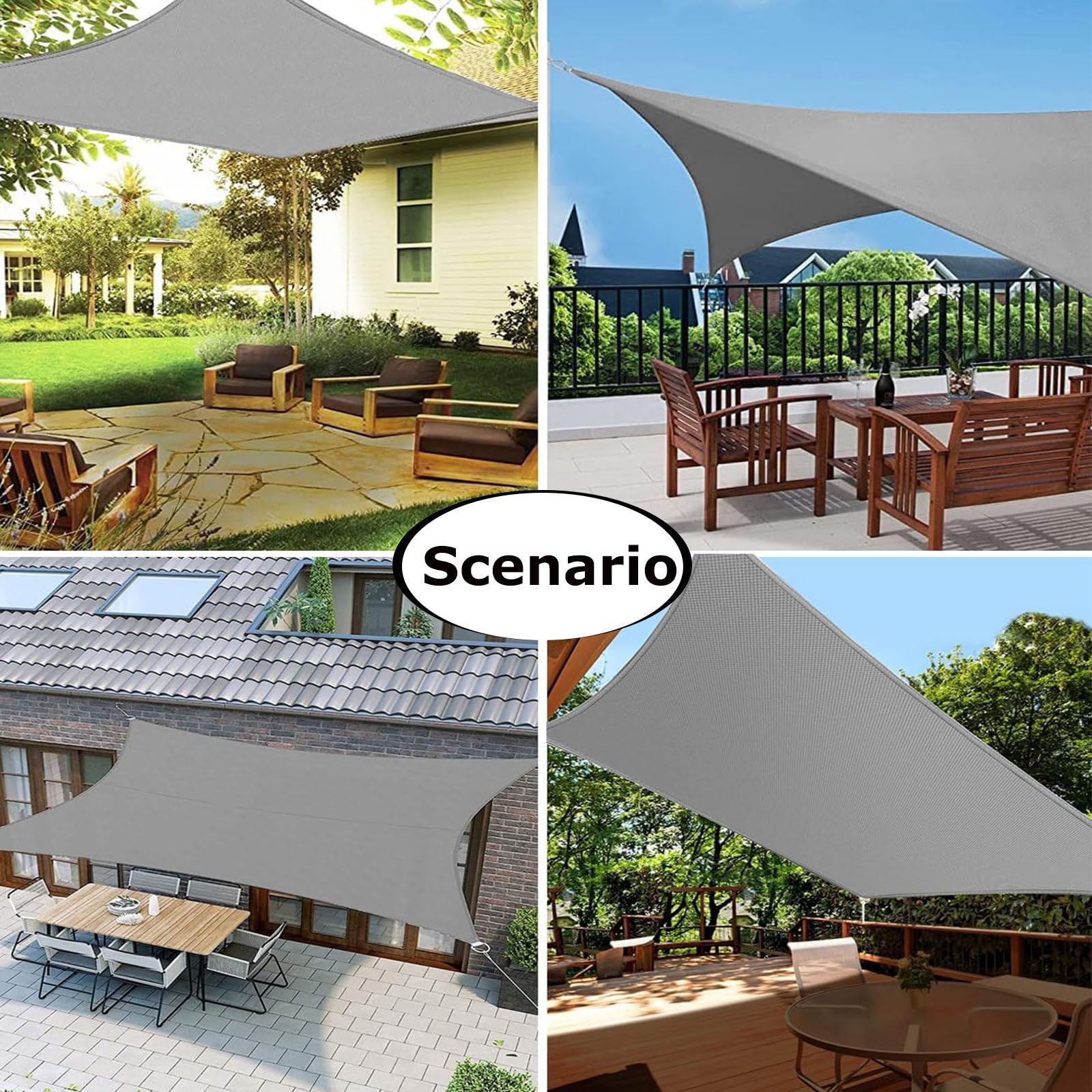Hiseng Einfarbig Sonnensegel Rechteckig mit Ösen, Klassiker Outdoor Markise, Sonnensegel Wasserdicht, Outdoor Wetterfest UV-Schut Markise,