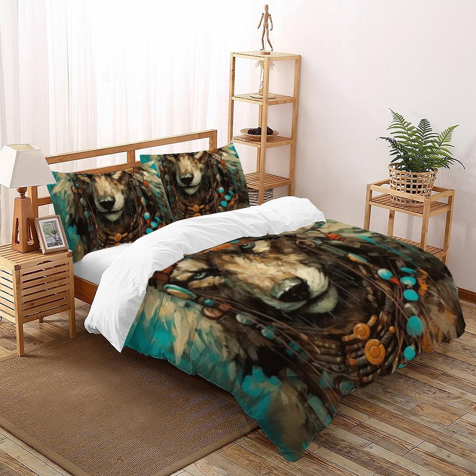 Housse de couette loup 220x240 avec fermeture éclair pour un enfilage rapide
