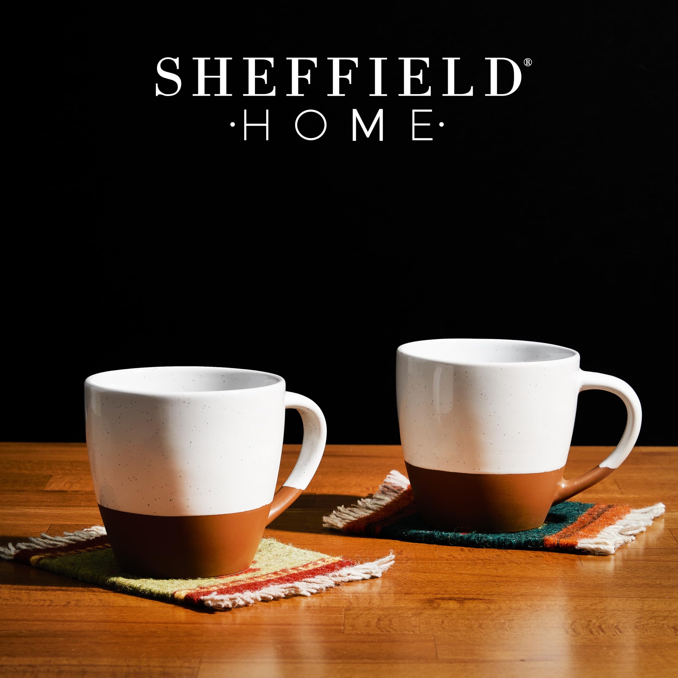 Sheffield Home Große Kaffeetassen aus Steingut, 473 ml, mit Griffen, spülmaschinen- und mikrowellengeeignet, ideal für Cappuccino, Espresso, Latte oder Tee, Vanilleweiß, 4 Stück