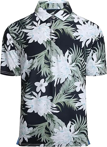 Alex Vando Mens Hawaiian Golf Shirt Moisture Wicking Digital Print Golf Shirts for Men