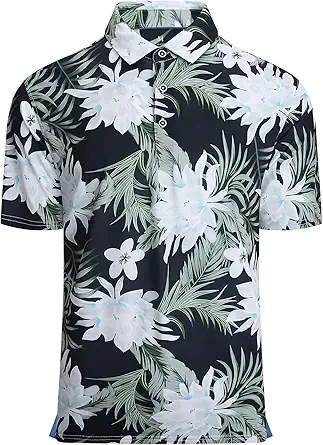 Alex Vando Mens Hawaiian Golf Shirt Moisture Wicking Digital Print Golf Shirts for Men