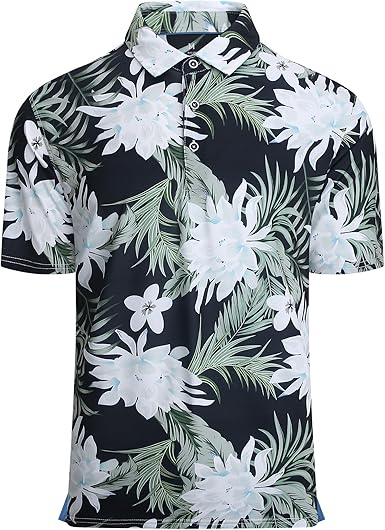 Alex Vando Mens Hawaiian Golf Shirt Moisture Wicking Digital Print Golf Shirts for Men