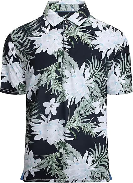 Alex Vando Mens Hawaiian Golf Shirt Moisture Wicking Digital Print Golf Shirts for Men